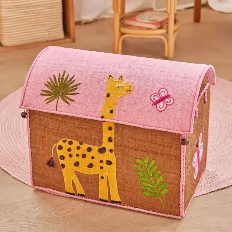 RICE Raffia Opbevaringshus - Wildlife - Pink - Mellem